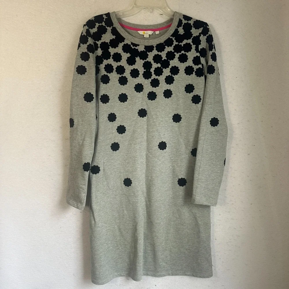Women's Boden Velvet Floral Dotted 12 Gray Navy‎ Long Sleeve Comfy Sweater Dress